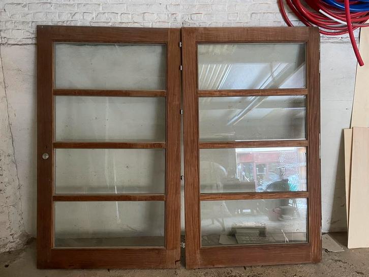 Dubbele buitendeur afromosia, Huis en Inrichting, Kasten | Vitrinekasten, Zo goed als nieuw, Glas, Ophalen