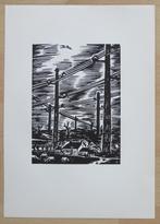 Houtsnede Frans Masereel: Uitbouw van het elektriciteitsnet, Antiek en Kunst, Kunst | Etsen en Gravures, Verzenden