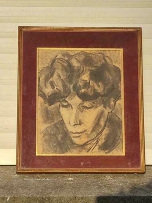 Fusain femme signe jean laudy, Antiek en Kunst, Kunst | Tekeningen en Fotografie, Ophalen of Verzenden