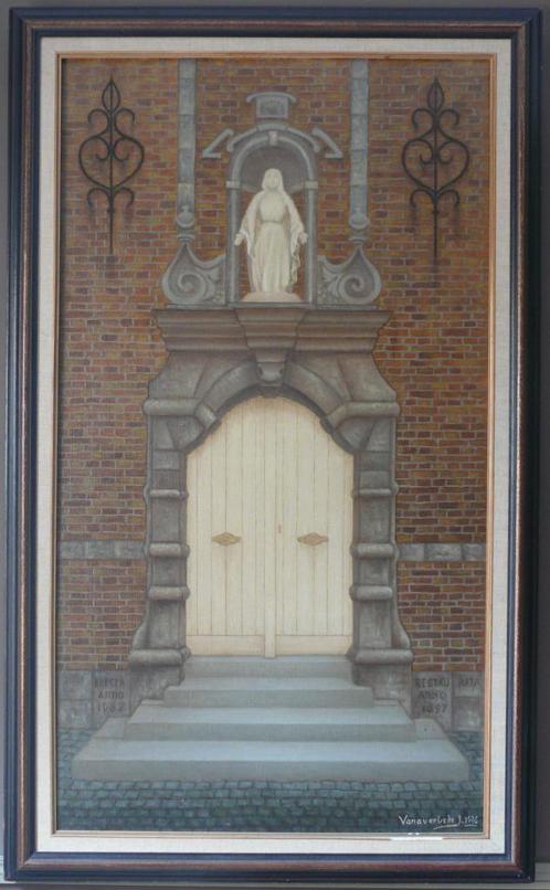 SCHILDERIJ BEGIJNHOF KORTRIJK DOOR VAN AVERBEKE, Antiek en Kunst, Kunst | Schilderijen | Klassiek, Ophalen