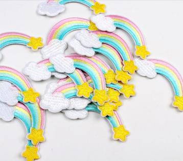 Regenboog + wolk/ster strijkplaatje patch kinderen - 30x80mm beschikbaar voor biedingen