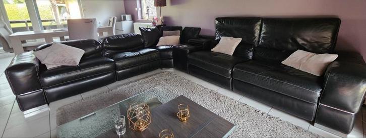 Salon d'angle en cuir, Huis en Inrichting, Zetels | Complete zithoeken, Gebruikt, Leer, Ophalen