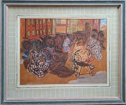VERDEGEM Jos "Halte des baladins" 1954 gemengde techniek, Antiek en Kunst, Kunst | Schilderijen | Klassiek, Ophalen
