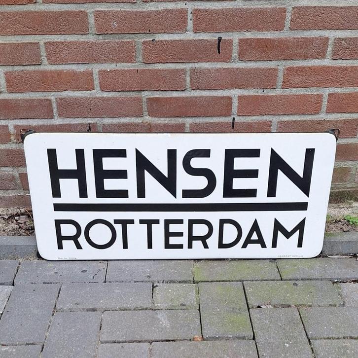 Groot emaille reclamebord, naambord van Hensen Rotterdam., Verzamelen, Merken en Reclamevoorwerpen, Gebruikt, Reclamebord, Ophalen of Verzenden