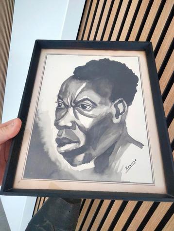 Vintage aquarel kunst tribal Afrika gesigneerd schilderij  beschikbaar voor biedingen