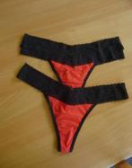 Set van 3 zwarte kanten strings met rood satijn Maat L, Ophalen of Verzenden, Rood