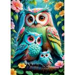 Diamond Painting set Uilen familie 30x20cm (rond), Verzenden, Nieuw, Knutselwerk