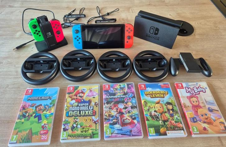 Nintendo switch met verschillende accessoires, Games en Spelcomputers, Spelcomputers | Nintendo Switch, Gebruikt, Switch Original
