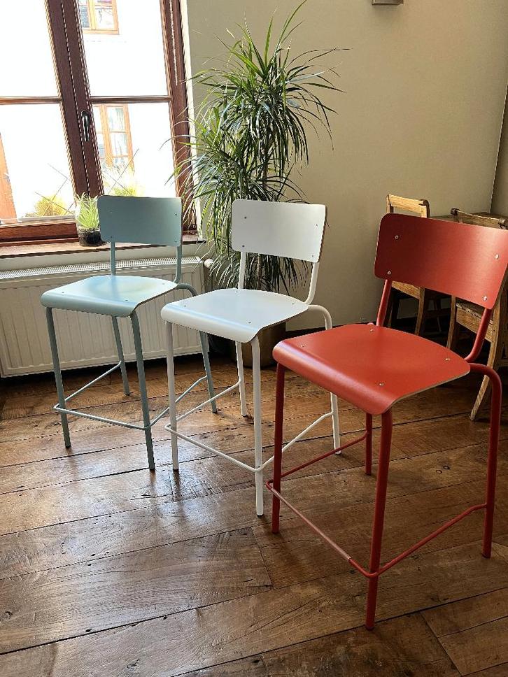 Lot de 3 tabourets de bar style vintage, Maison & Meubles, Tabourets de bar, Comme neuf, 60 à 90 cm, Bois, Métal, 3 tabourets