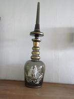 Uniek beschilderde vaas met stop grijs gerookt glas, Antiek en Kunst, Ophalen of Verzenden