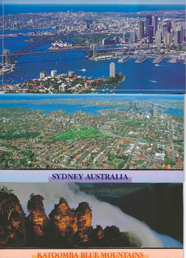3 postkaarten Australië waarvan 2 Sydney waarvan 1 "dubbele", Verzamelen, Postkaarten | Buitenland, Ongelopen, Buiten Europa, 1980 tot heden