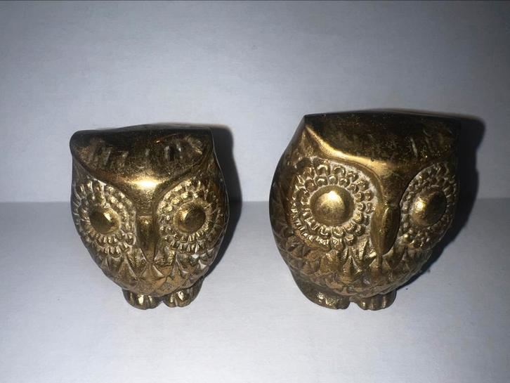 2 massief messing uiltjes – vintage decoratie – paperweights, Verzamelen, Beelden en Beeldjes, Zo goed als nieuw, Ophalen