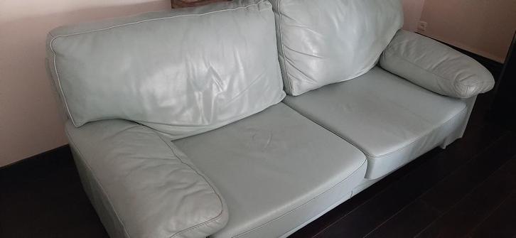Mintgroene leren driezit, Huis en Inrichting, Zetels | Zetels, Gebruikt, Rechte bank, Driepersoons, 150 tot 200 cm, 75 tot 100 cm