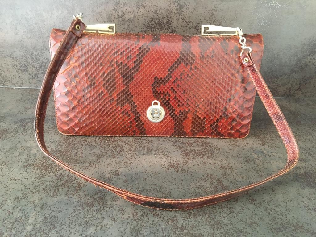 Vintage handtas in serpentleder, Ophalen, Bruin, Handtas