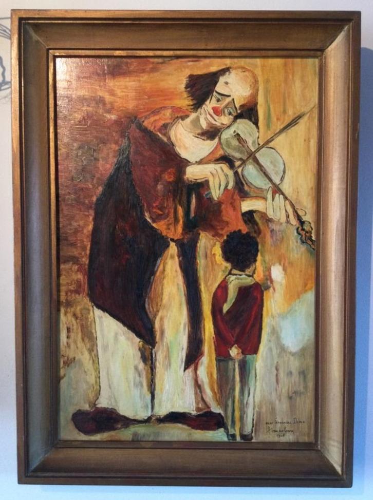 Schilderij "Clown met kind", Antiek en Kunst, Kunst | Schilderijen | Klassiek, Ophalen