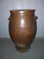 Ancienne jars en grès  brun avec un trou percé  dans le fond, Jardin & Terrasse, Enlèvement ou Envoi, Utilisé