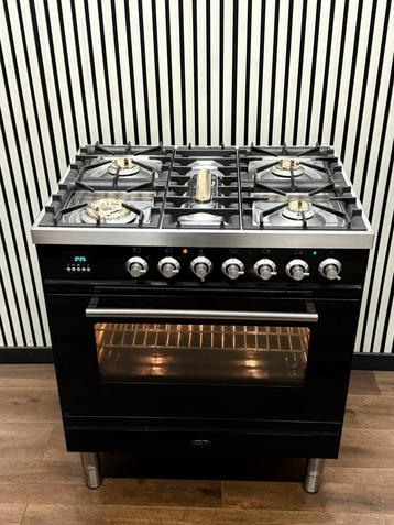 Luxe Boretti Fornuis 5 pits zwart hoogglans & afzuigkap 80cm beschikbaar voor biedingen