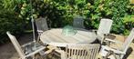 grote tuintafel en stoelen in teak, Tuin en Terras, Ophalen, Gebruikt, Rond, Teakhout
