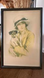 Cadre RETRO, dame avec Jack Russell, imprimé ancien, Antiquités & Art, Art | Dessins & Photographie, Enlèvement ou Envoi