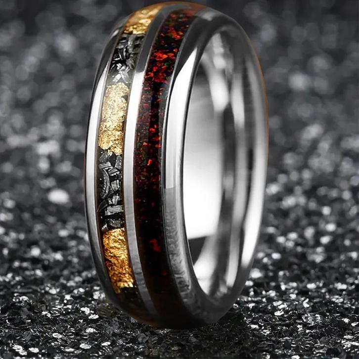 Trouwringen wolfraam met rood Opaal en zilver kleur - Vince, Handtassen en Accessoires, Ringen, Nieuw, Dame of Heer, Overige kleuren