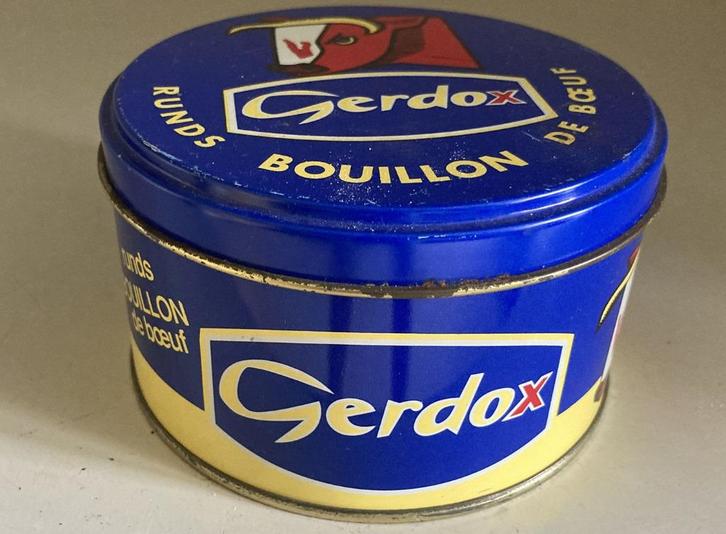 Vintage blik Gerdox rundsbouillon, Verzamelen, Blikken, Gebruikt, Overige, Overige merken, Ophalen of Verzenden