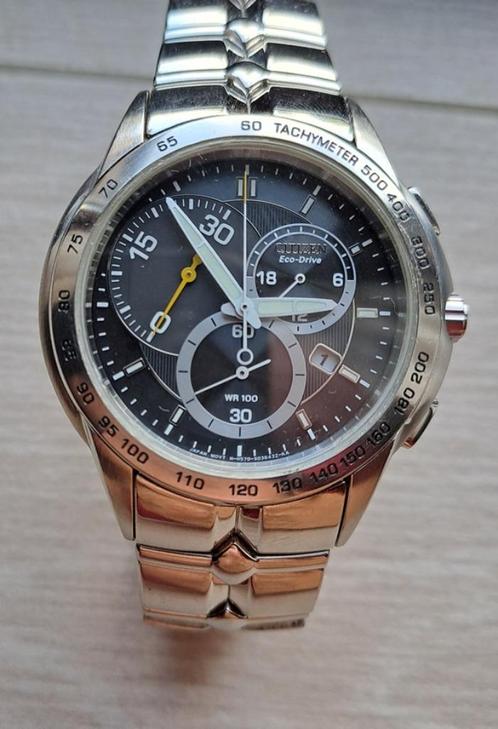 Citizen EcoDrive chrono solar, Handtassen en Accessoires, Horloges | Heren, Zo goed als nieuw, Polshorloge, Citizen, Staal, Staal