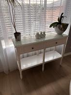 Charmante witte landelijke consoletafel met glazen blad, Huis en Inrichting, Ophalen