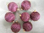 7 boules de Noël en soie violette avec fil doré et perles, Comme neuf, Enlèvement ou Envoi