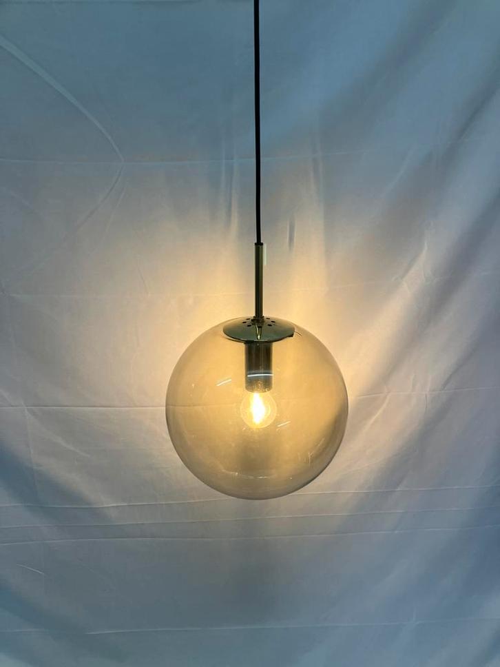 Smoked glas messing vintage hanglamp Limburg Glashütte, 1970, Huis en Inrichting, Lampen | Losse lampen, Gebruikt, Ophalen of Verzenden