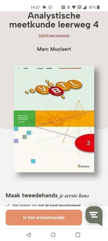 VBTL getallen en analystische meetkundeboek, Enlèvement ou Envoi, Utilisé, Die Keure