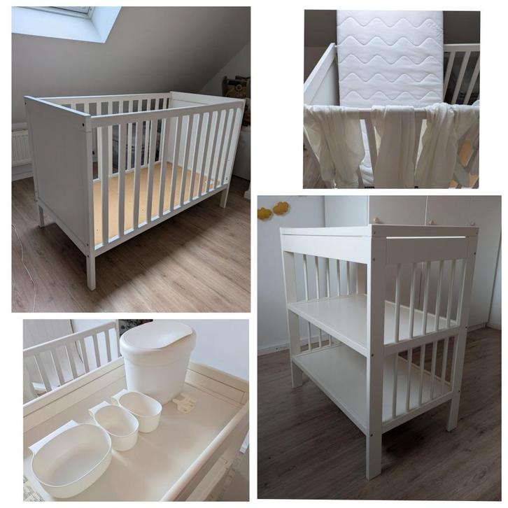 Meegroeibed met aerosleep matras en verzorgtafel ikea, Enfants & Bébés, Chambre d'enfant | Lits, Utilisé, Moins de 140 cm, 70 à 85 cm
