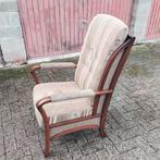 Grote Vintage zetel met armleuning bekleding massief hout, Antiek en Kunst, Ophalen