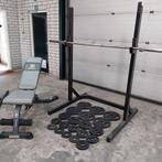 Squat Rack + verstelbare bankje + Olympische Gewichten Set, Ophalen, Zo goed als nieuw