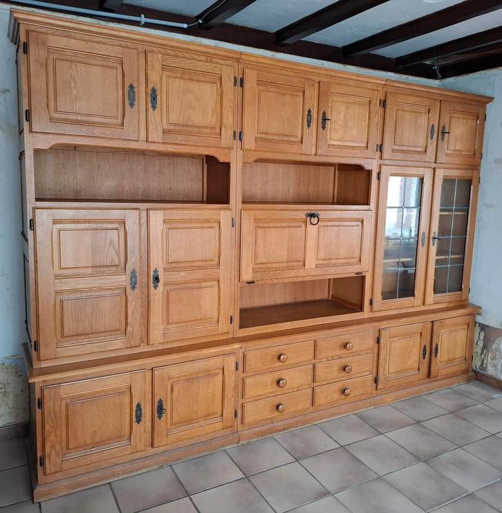 Eiken wandkast, Huis en Inrichting, Kasten | Wandmeubels, Gebruikt, 200 cm of meer, 300 cm of meer, 50 tot 75 cm, Met lade(s)