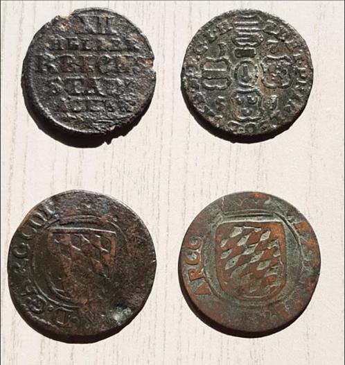 3 x 1 Liard Luik + 12 Heller Achen, Postzegels en Munten, Munten | Europa | Niet-Euromunten, Setje, België, Verzenden