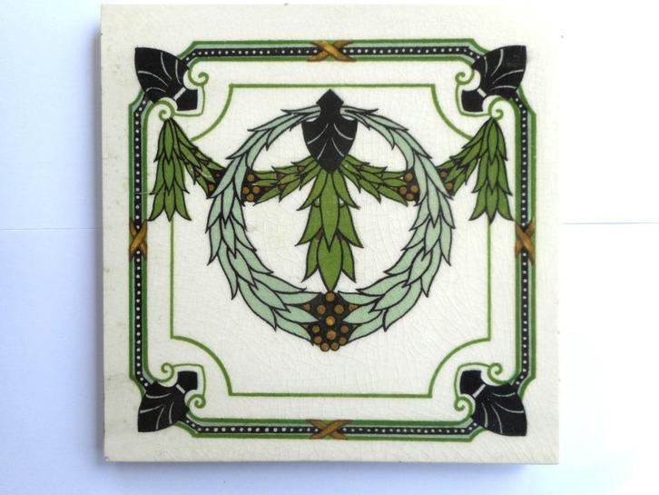 BOCH-tegel — Art Nouveau — ingelijste slinger, Antiek en Kunst, Antiek | Porselein, Ophalen of Verzenden