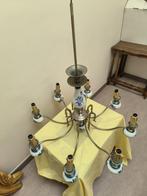 Handgeschilderde Delftse Kroonluchter met 8 lichtarmen, Huis en Inrichting, Lampen | Kroonluchters, Ophalen, Gebruikt, Overige materialen