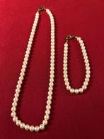 N12 Collier + bracelet en fausses perles blanches, 21/9,5 cm, Handtassen en Accessoires, Kettingen, Overige materialen, Gebruikt