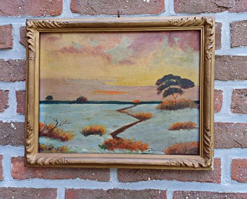 Schilderij op Paneel Gesigneerd Vintage met Gouden Lijst, Antiek en Kunst, Kunst | Schilderijen | Klassiek, Ophalen of Verzenden