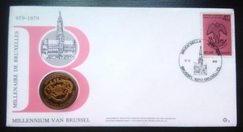 brussel 1000 jaar 1979 jubileum munt envelop 1 souverein, Postzegels en Munten, Penningen en Medailles, Brons, Ophalen of Verzenden
