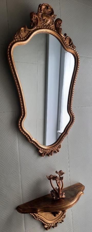 Spiegel Louis XV Goud en wandplank verguld
