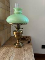 Olielamp van koper met groene glazen kap, Ophalen, Zo goed als nieuw