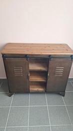 Buffet 2 portes en métal et pin, Enlèvement, Comme neuf, Métal, Avec tablette(s)