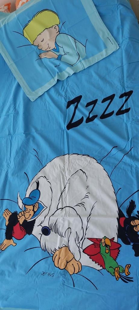 Vintage dekbedovertrek Jommeke - Jef Nys - Blauw, Garçon ou Fille, Enlèvement ou Envoi, Housse de couette, Comme neuf