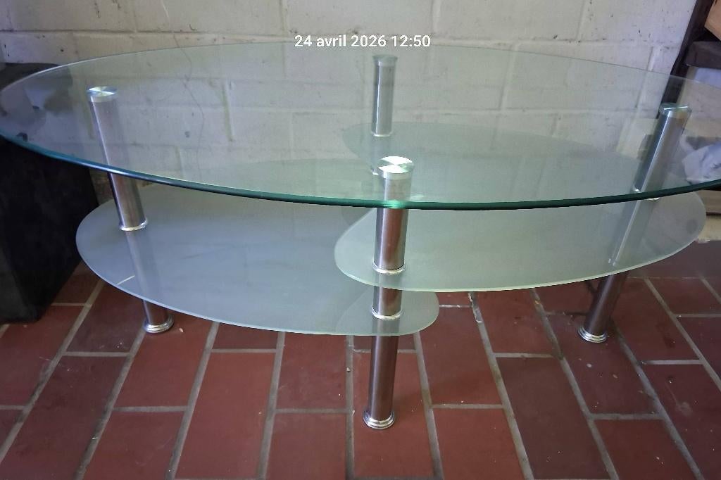 Table en verre et chrome bon état, Enlèvement, Comme neuf, Verre, 70'S vintage