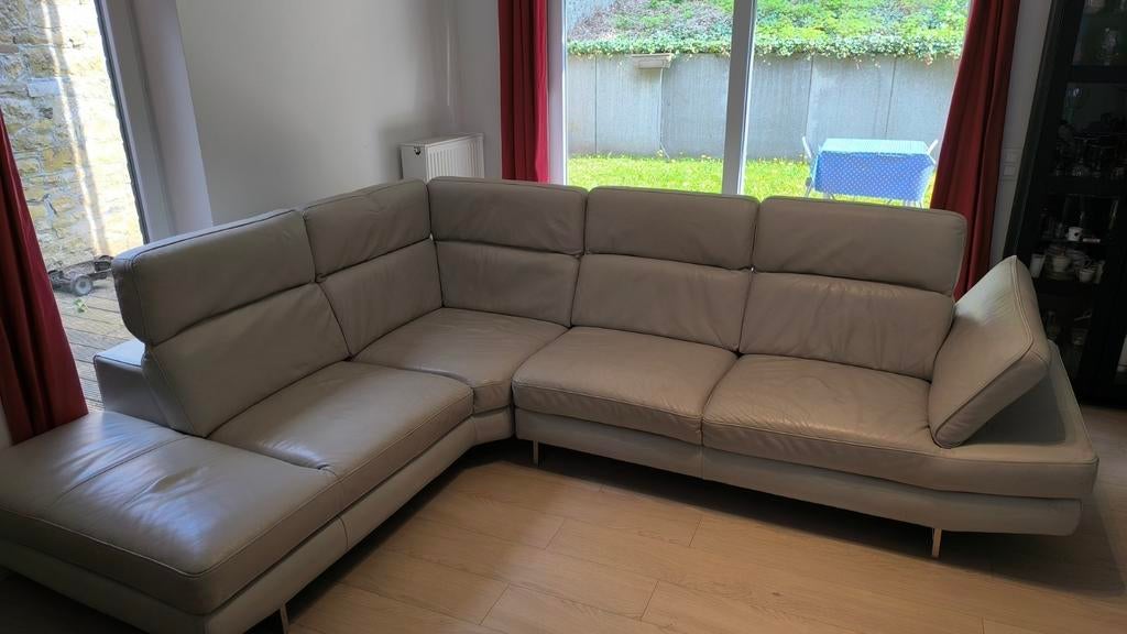 Canapé d’angle cuir blanc/crème – 2 parties, Maison & Meubles, Canapés | Coins salons complets, Utilisé, Cuir, Enlèvement