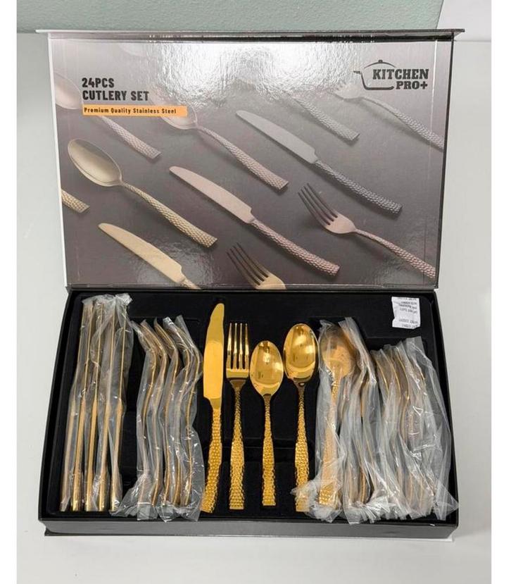 Ensemble de couverts Kitchen Pro 24 pièces doré, design luxe, Maison & Meubles, Cuisine | Couverts, Neuf, Ensemble de couverts
