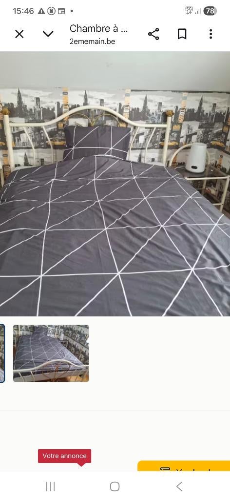 Cadre de lit fer-laiton 1m40 sur 2m, Gebruikt, Wit, Tweepersoons, 140 cm