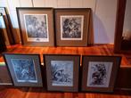 5 ingelijste werken – vraagprijs per werk 60 euro, Antiek en Kunst, Kunst | Etsen en Gravures, Ophalen