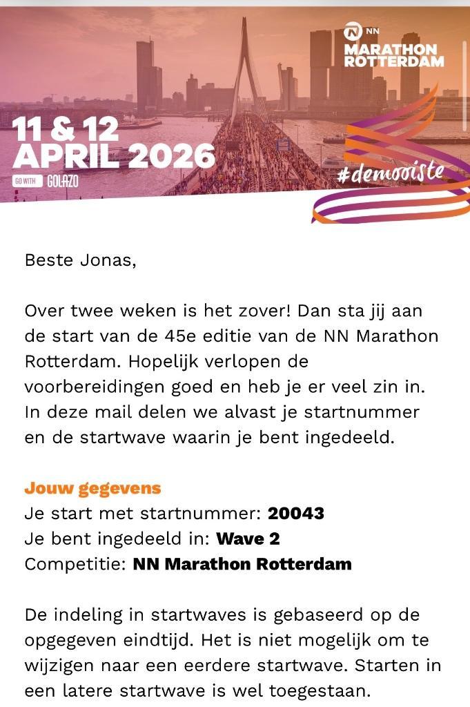Ticket NN marathon Rotterdam 2026, Tickets en Kaartjes, Sport | Overige